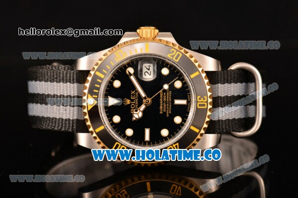 Rolex Submariner Asia Automatic Steel Case with White Dot Markers and Black Dial - Nylon Strap - Click Image to Close