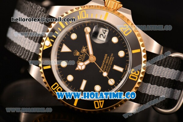 Rolex Submariner Asia Automatic Steel Case with White Dot Markers and Black Dial - Nylon Strap - Click Image to Close