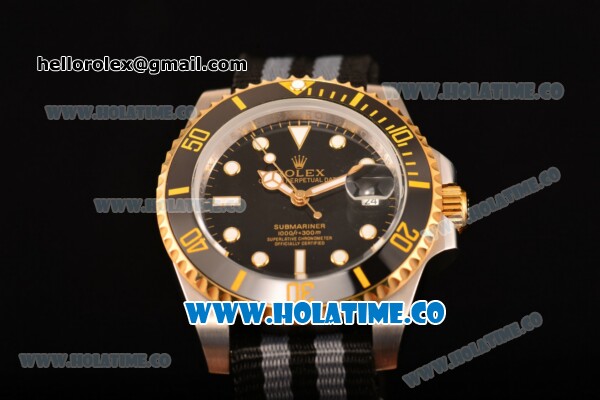 Rolex Submariner Asia Automatic Steel Case with White Dot Markers and Black Dial - Nylon Strap - Click Image to Close