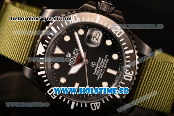 Rolex Submariner Asia Automatic PVD Case with White Dot Markers and Army Green Nylon Strap - Click Image to Close