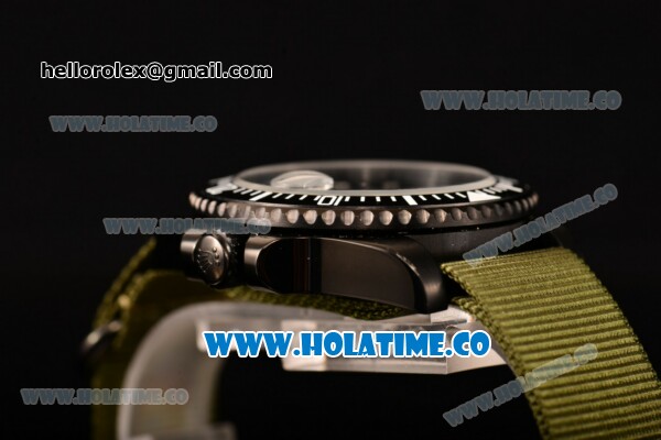Rolex Submariner Asia Automatic PVD Case with White Dot Markers and Army Green Nylon Strap - Click Image to Close