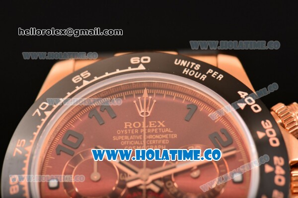 Rolex Daytona Chrono Swiss Valjoux 7750 Automatic Rose Gold Case with PVD Bezel Stick Markers and Brown Dial (BP) - Click Image to Close