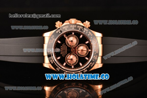 Rolex Daytona Chrono Swiss Valjoux 7750 Automatic Rose Gold Case with PVD Bezel Stick Markers and Black Dial (BP) - Click Image to Close