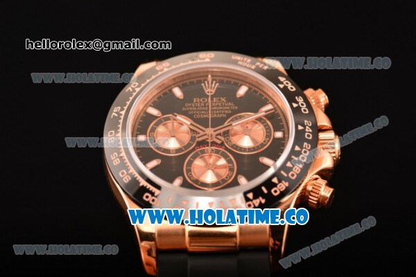 Rolex Daytona Chrono Swiss Valjoux 7750 Automatic Rose Gold Case with PVD Bezel Stick Markers and Black Dial (BP) - Click Image to Close