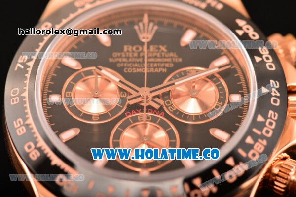 Rolex Daytona Chrono Swiss Valjoux 7750 Automatic Rose Gold Case with PVD Bezel Stick Markers and Black Dial (BP) - Click Image to Close