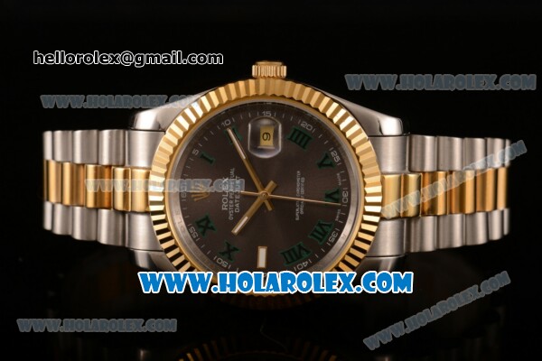 Rolex Datejust II Asia 2813 Automatic Steel/Yellow Gold Case with Roman Numeral Markers and Grey Dial - Click Image to Close