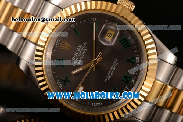 Rolex Datejust II Asia 2813 Automatic Steel/Yellow Gold Case with Roman Numeral Markers and Grey Dial - Click Image to Close