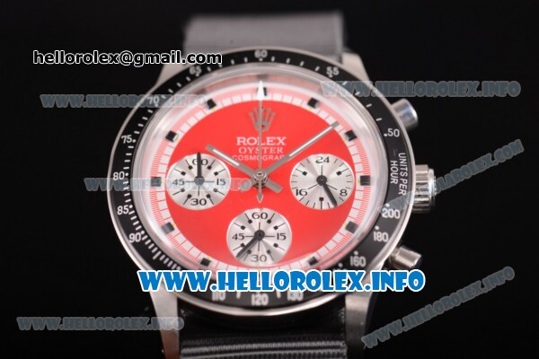 Rolex Daytona Vintage Edition Miyota Quartz Steel Case with Red Dial and Grey Nylon Strap (GF) - Click Image to Close