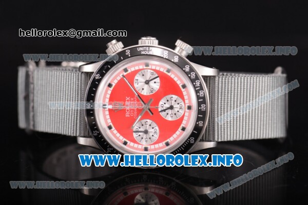 Rolex Daytona Vintage Edition Miyota Quartz Steel Case with Grey Nylon Strap and Red Dial (GF) - Click Image to Close