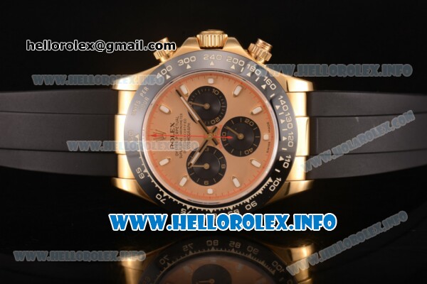 Rolex Daytona Chrono Swiss Valjoux 7750 Automatic Yellow Gold Case with Ceramic Bezel Rubber Strap and Gold Dial - Stick Markers (BP) - Click Image to Close