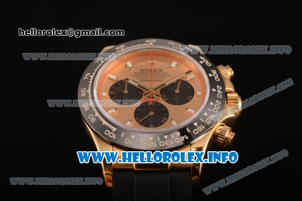 Rolex Daytona Chrono Swiss Valjoux 7750 Automatic Yellow Gold Case with Ceramic Bezel Rubber Strap and Gold Dial - Stick Markers (BP) - Click Image to Close