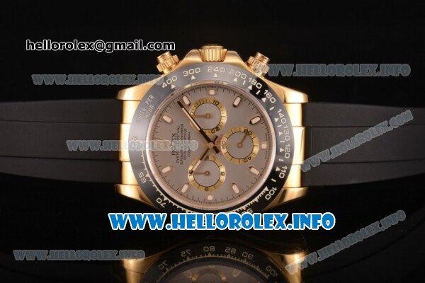 Rolex Daytona Chrono Swiss Valjoux 7750 Automatic Yellow Gold Case with Ceramic Bezel Rubber Strap and Silver Dial - Stick Markers (BP) - Click Image to Close