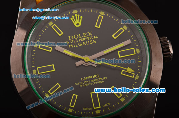 Rolex Milgauss SE Stealth Yellow Asia 2813 Automatic PVD Case Yellow Nylon Strap with Black Dial Yellow Stick Markers - Click Image to Close