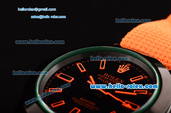 Rolex Milgauss SE Stealth Orange Asia 2813 Automatic PVD Case Orange Nylon Strap with Black Dial Orange Stick Markers - Click Image to Close