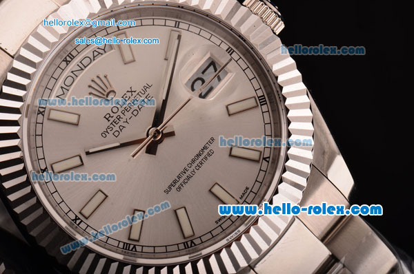 Rolex Day-Date II Rolex 3135 Automatic Steel Case/Strap with White Dial White Stick Markers - Click Image to Close