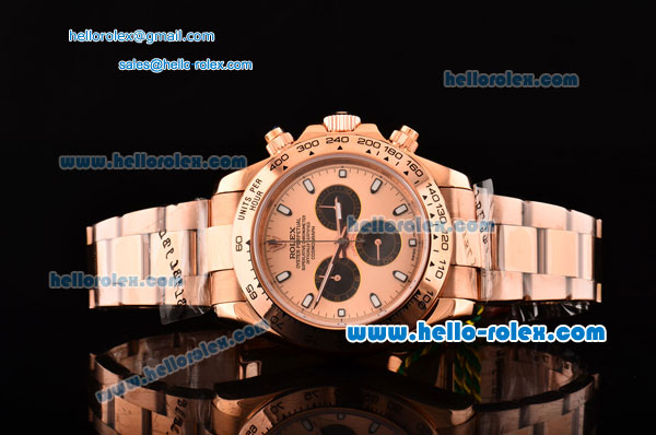 Rolex Daytona Chronograph Swiss Valjoux 7750-SHG Automatic Rose Gold Case with Rose Gold Dial and White Stick Markers - Click Image to Close