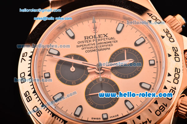 Rolex Daytona Chronograph Swiss Valjoux 7750-SHG Automatic Rose Gold Case with Rose Gold Dial and White Stick Markers - Click Image to Close