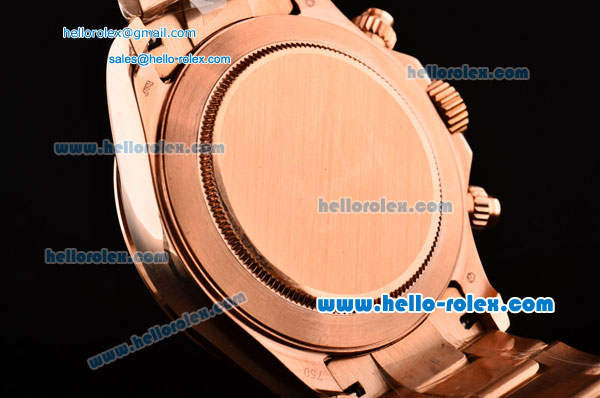 Rolex Daytona Chronograph Swiss Valjoux 7750-SHG Automatic Rose Gold Case with Stick Markers and Rose Gold Strap - Click Image to Close