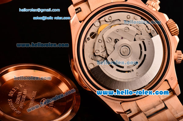 Rolex Daytona Chronograph Swiss Valjoux 7750-SHG Automatic Rose Gold Case with Stick Markers and Rose Gold Strap - Click Image to Close