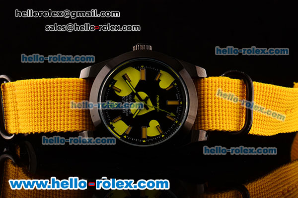 Rolex Milgauss "I lover you" Bamford Editon Yellow Asia 2813 Automatic PVD Case Yellow Nylon Strap with Black Dial Yellow Stick Markers - Click Image to Close