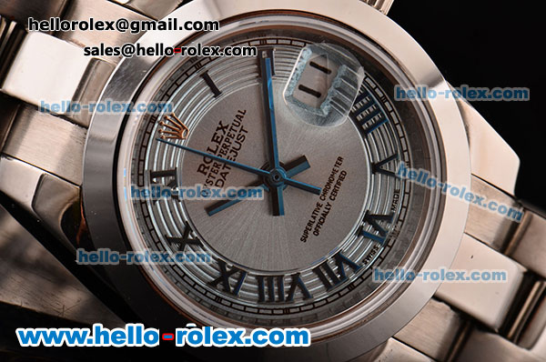 Rolex Datejust 26MM Asia 2813 Automatic Steel Case with Roman Markers Blue Dial and Steel Strap - Click Image to Close
