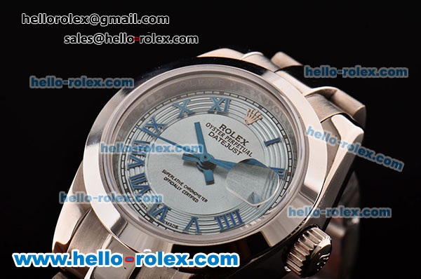 Rolex Datejust 26MM Asia 2813 Automatic Steel Case with Roman Markers Blue Dial and Steel Strap - Click Image to Close