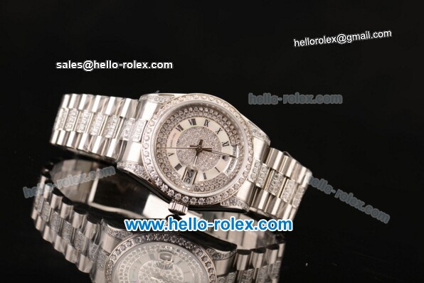 Rolex Day Date Asia 2813 Automatic Steel Case with Diamond/Steel Strap Diamond Bezel and Diamond Dial - Click Image to Close