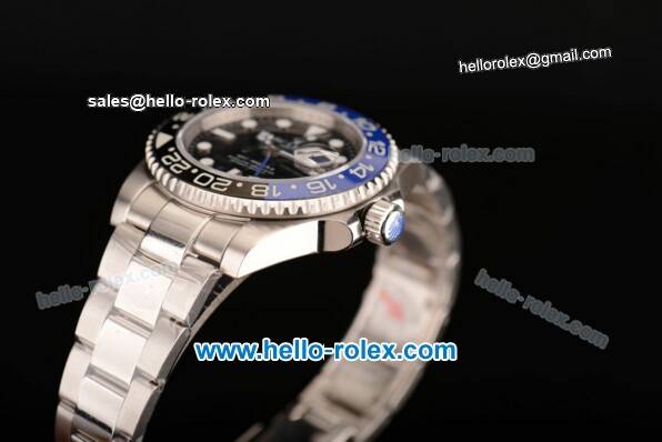 Rolex GMT-Master II 3186 Automatic Full Steel with Black Dial White Markers and Blue/Black Bezel - Click Image to Close
