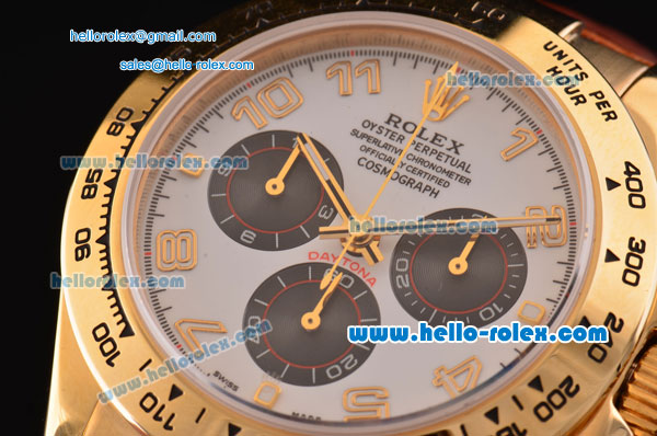 Rolex Daytona Chronograph Swiss Valjoux 7750 Auotmaitc Gold Case with Gold Numeral Markers - Click Image to Close