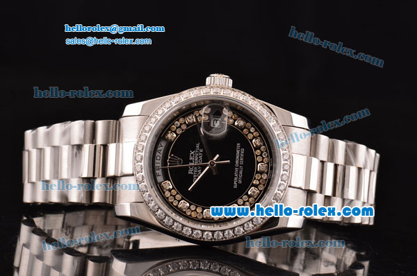 Rolex Day Date Swiss ETA 2836 Automatic Steel Case with Diamond Markers and Black Dial - Click Image to Close