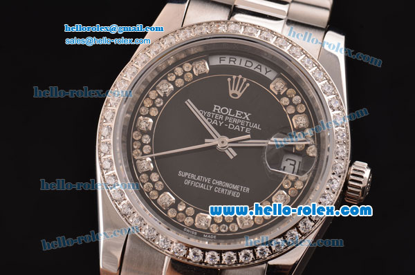 Rolex Day Date Swiss ETA 2836 Automatic Steel Case with Diamond Markers and Black Dial - Click Image to Close