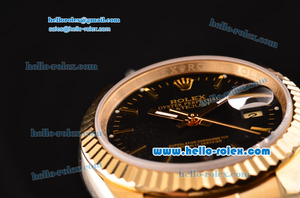 Rolex Datejust Swiss ETA 2836 Automatic Yellow Gold Case with Stick Markers and Black Dial - Click Image to Close