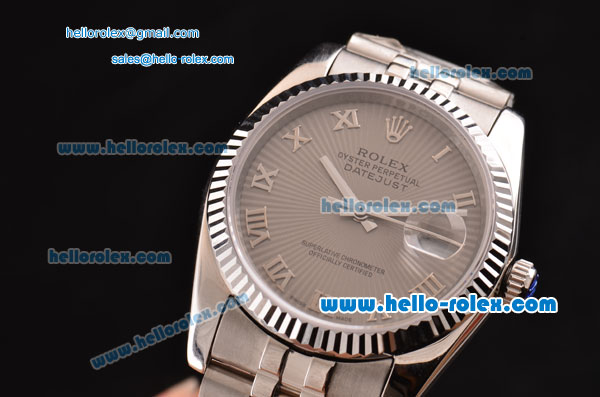 Rolex Datejust Swiss ETA 2836 Automatic Steel Case with Roman Numeral Markers Gray Dial and Stainless Steel Strap - Click Image to Close