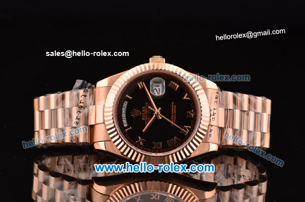 Rolex Day-Date II Swiss ETA 2836 Automatic Rose Gold Case with Rose Gold Markers and Black Dial - Click Image to Close