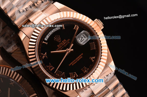 Rolex Day-Date II Swiss ETA 2836 Automatic Rose Gold Case with Rose Gold Markers and Black Dial - Click Image to Close