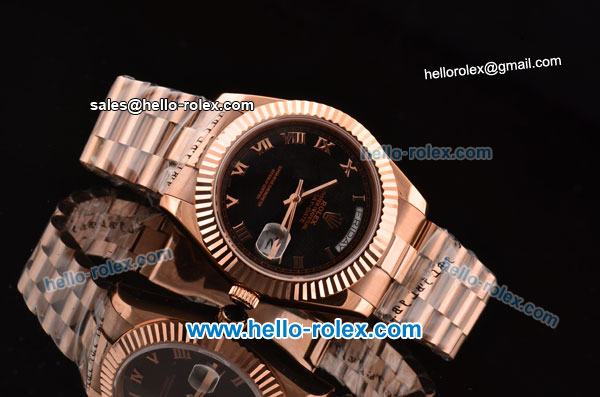 Rolex Day-Date II Swiss ETA 2836 Automatic Rose Gold Case with Rose Gold Markers and Black Dial - Click Image to Close