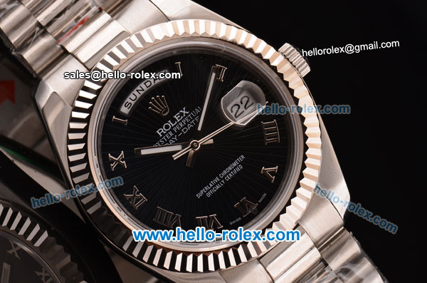 Rolex Day-Date II Swiss ETA 2836 Automatic Steel Case with Silver Markers and Black Dial - Click Image to Close