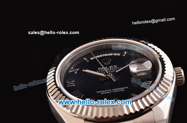 Rolex Day-Date II Swiss ETA 2836 Automatic Steel Case with Silver Markers and Black Dial - Click Image to Close