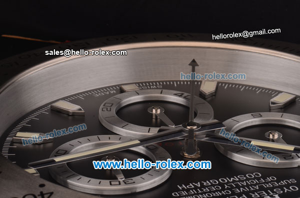 Rolex Daytona Wall Clock Miyota Quartz Steel Case with Black Dial - Stick Markers - Click Image to Close