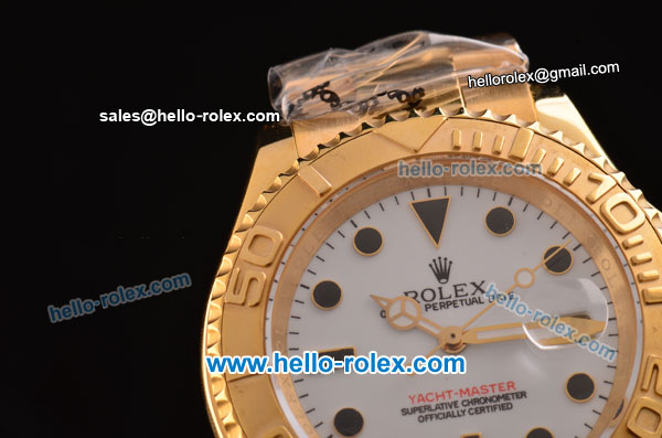 Rolex Yacht-Master Swiss ETA Original 2836 Automatic Gold Case with Black Markers White Dial and Yellow Gold Strap - Click Image to Close