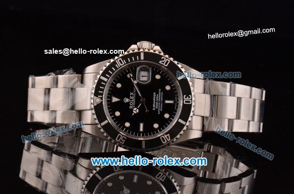 Rolex Submariner 2813 Automatic Case with White Markers Black Dial and Stainless Steel Strap - Click Image to Close