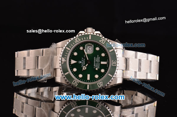 Rolex Submariner Rolex 3135 Automatic Steel Case with White Markers Green Dial and Stainless Steel Strap - Click Image to Close