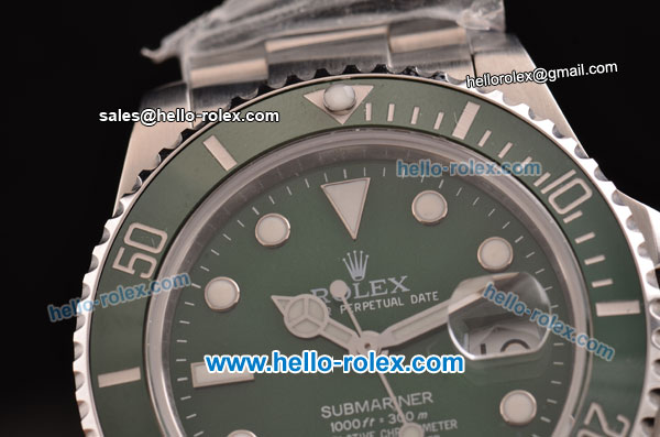 Rolex Submariner Rolex 3135 Automatic Steel Case with White Markers Green Dial and Stainless Steel Strap - Click Image to Close