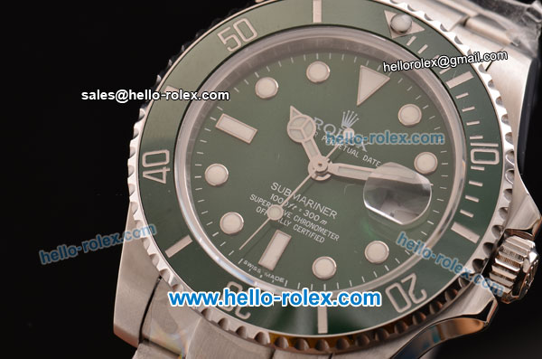 Rolex Submariner Rolex 3135 Automatic Steel Case with White Markers Green Dial and Stainless Steel Strap - Click Image to Close