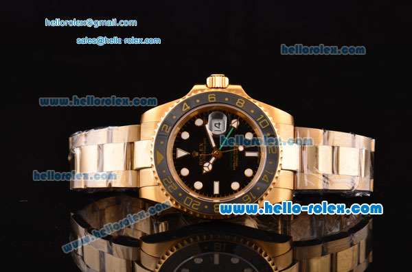 Rolex GMT-Master II Swiss ETA 2836 Automatic Gold Case with Black Dial and White Markers - Click Image to Close