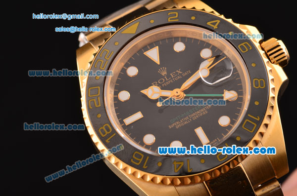 Rolex GMT-Master II Swiss ETA 2836 Automatic Gold Case with Black Dial and White Markers - Click Image to Close