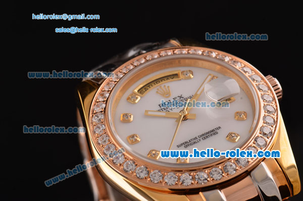 Rolex Masterpiece 2813 Auotmatic Three Tone Case/Strap with Diamond Markers and White Dial ETA Coating - Click Image to Close