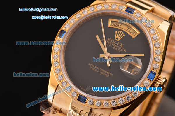 Rolex Day-Date 2813 Automatic Gold Case with Diamond Bezel Black Dial and Yellow Gold Strap - Click Image to Close