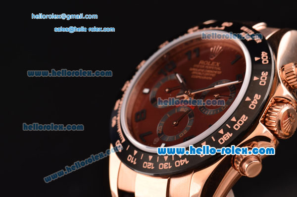 Rolex Daytona Chronograph Swiss Valjoux 7750 Automatic Rose Gold Case with Brown Dial Black Leather Strap - Click Image to Close