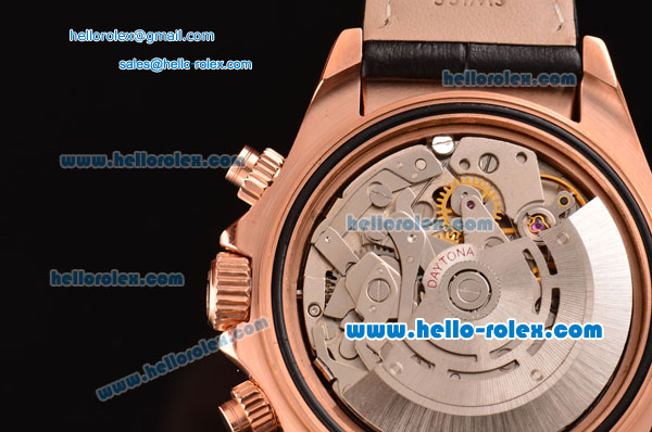 Rolex Daytona Chronograph Swiss Valjoux 7750 Automatic Rose Gold Case with Brown Dial Black Leather Strap - Click Image to Close